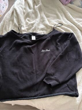 Love Pink Black Cropped off the Shoulser Sweatshirt